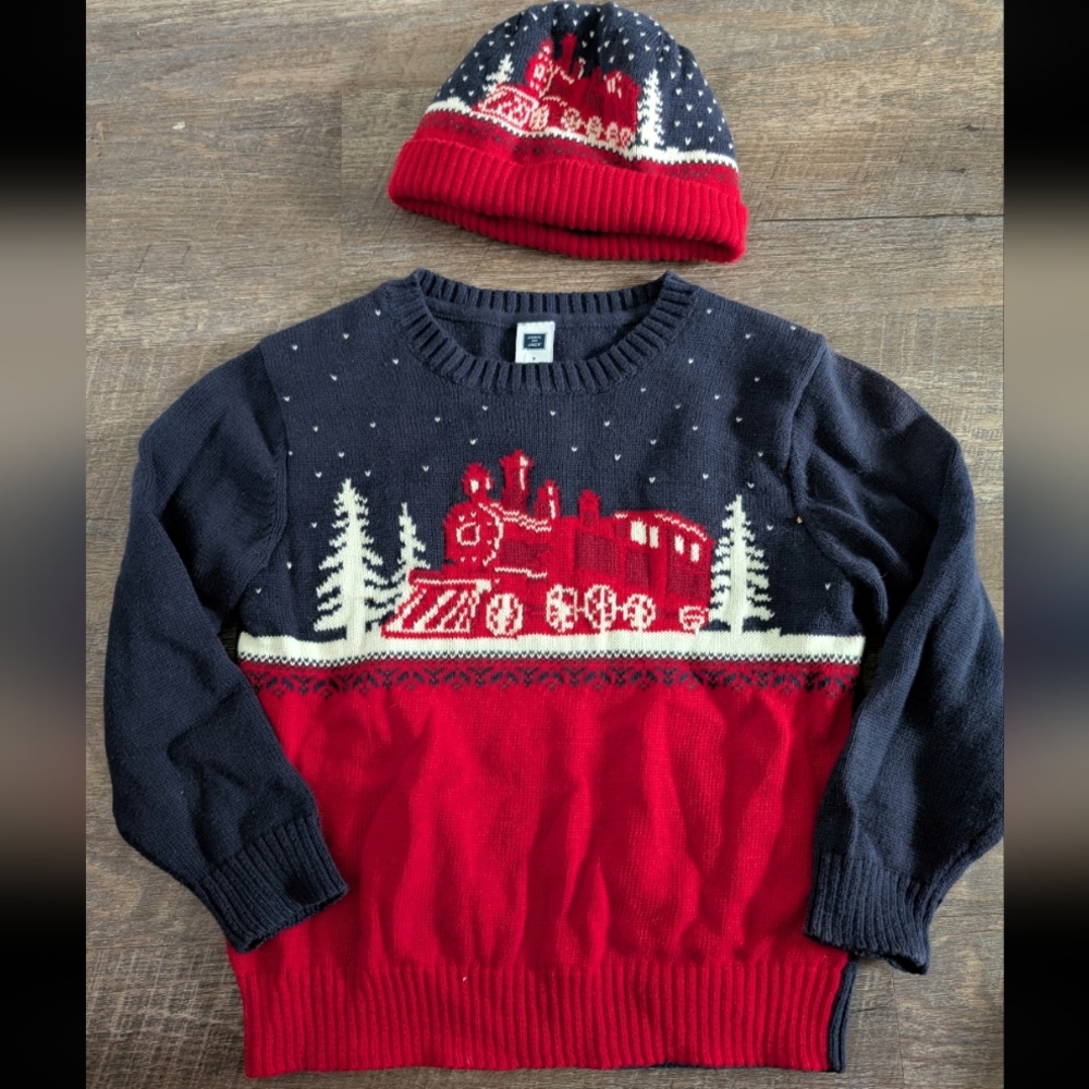 Janie And Jack Boys Train Sweater/Hat Size 3 - Picture 1 of 5